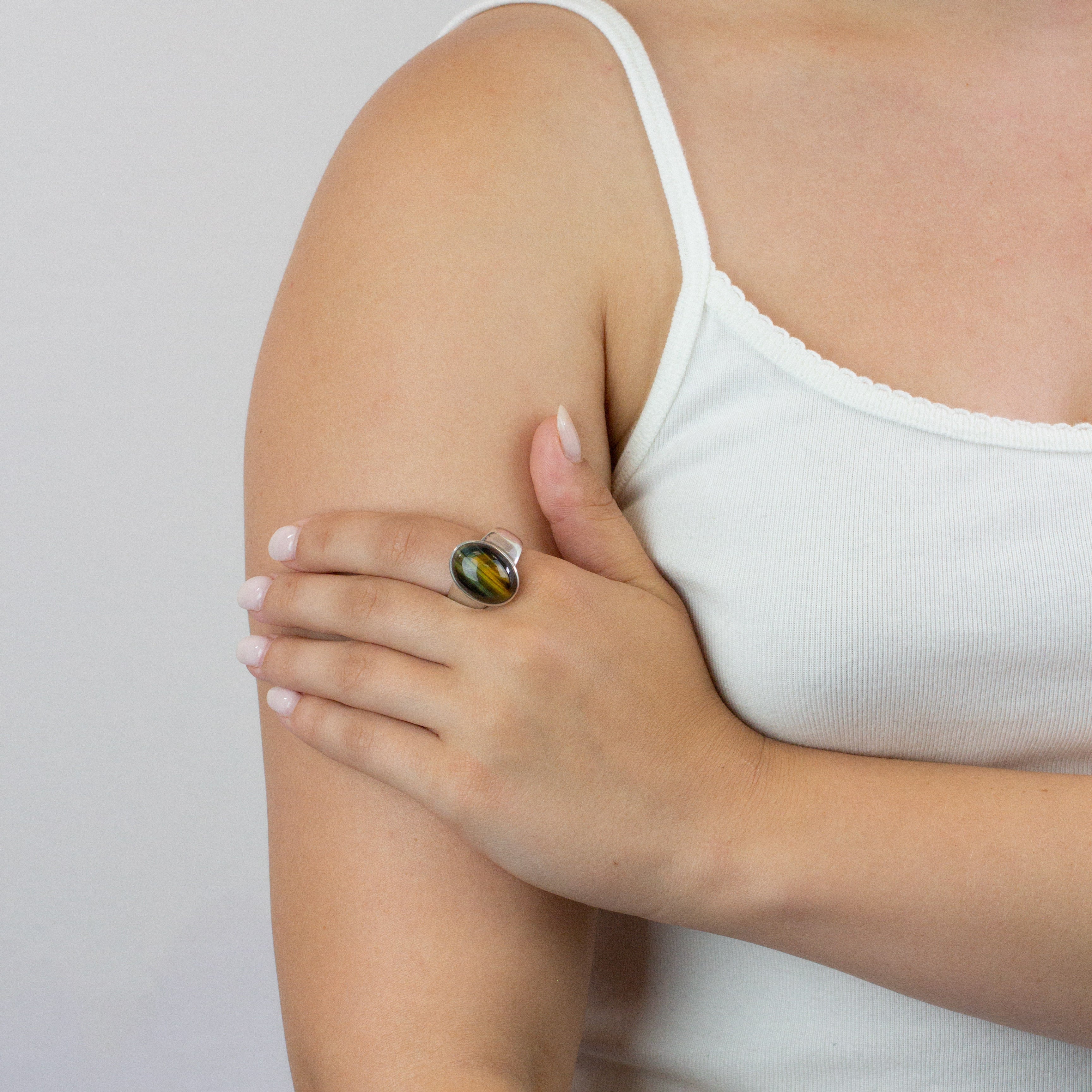 Hawks Eye ring on model