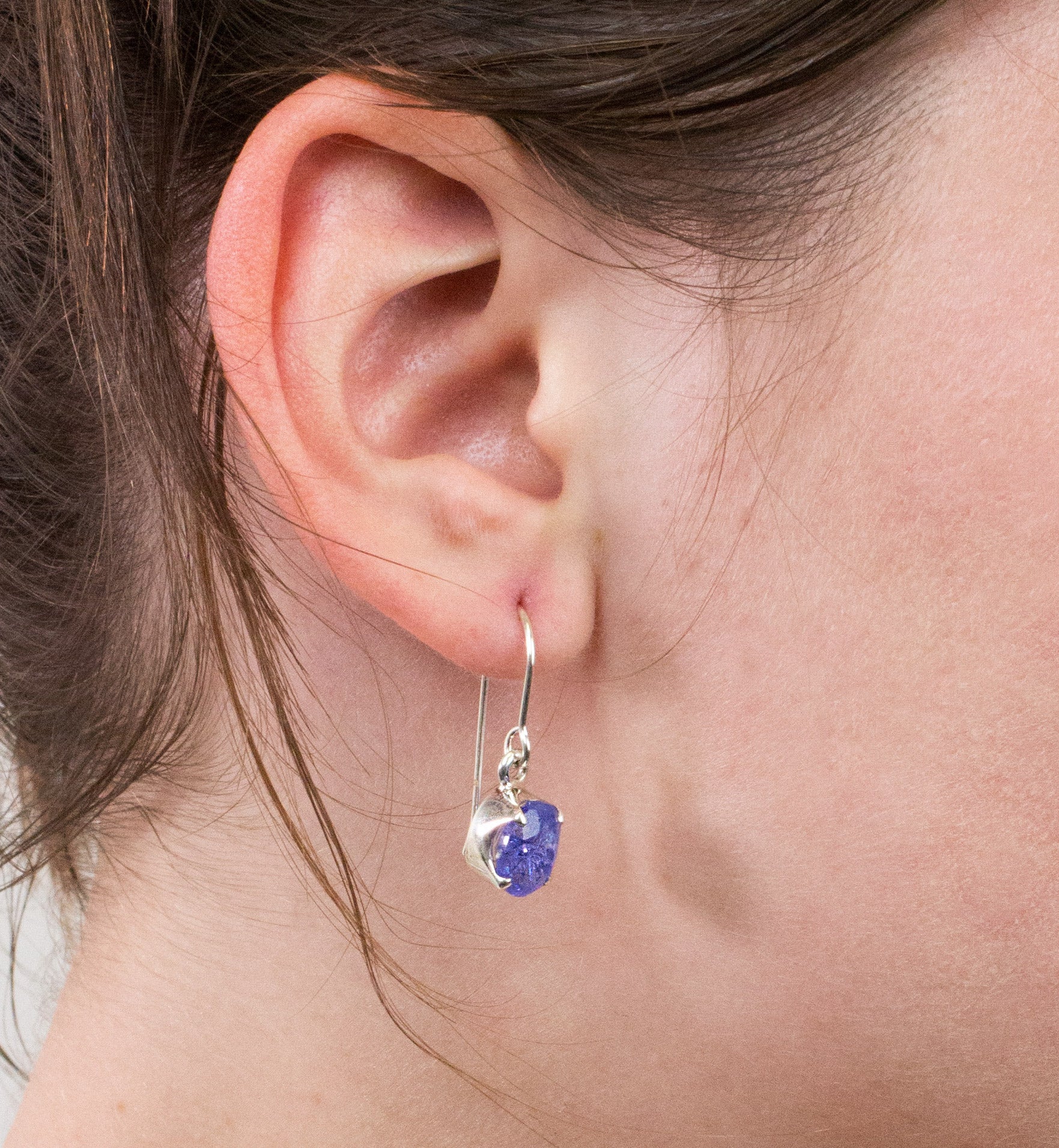 Tanzanite Drop Earrings on Model