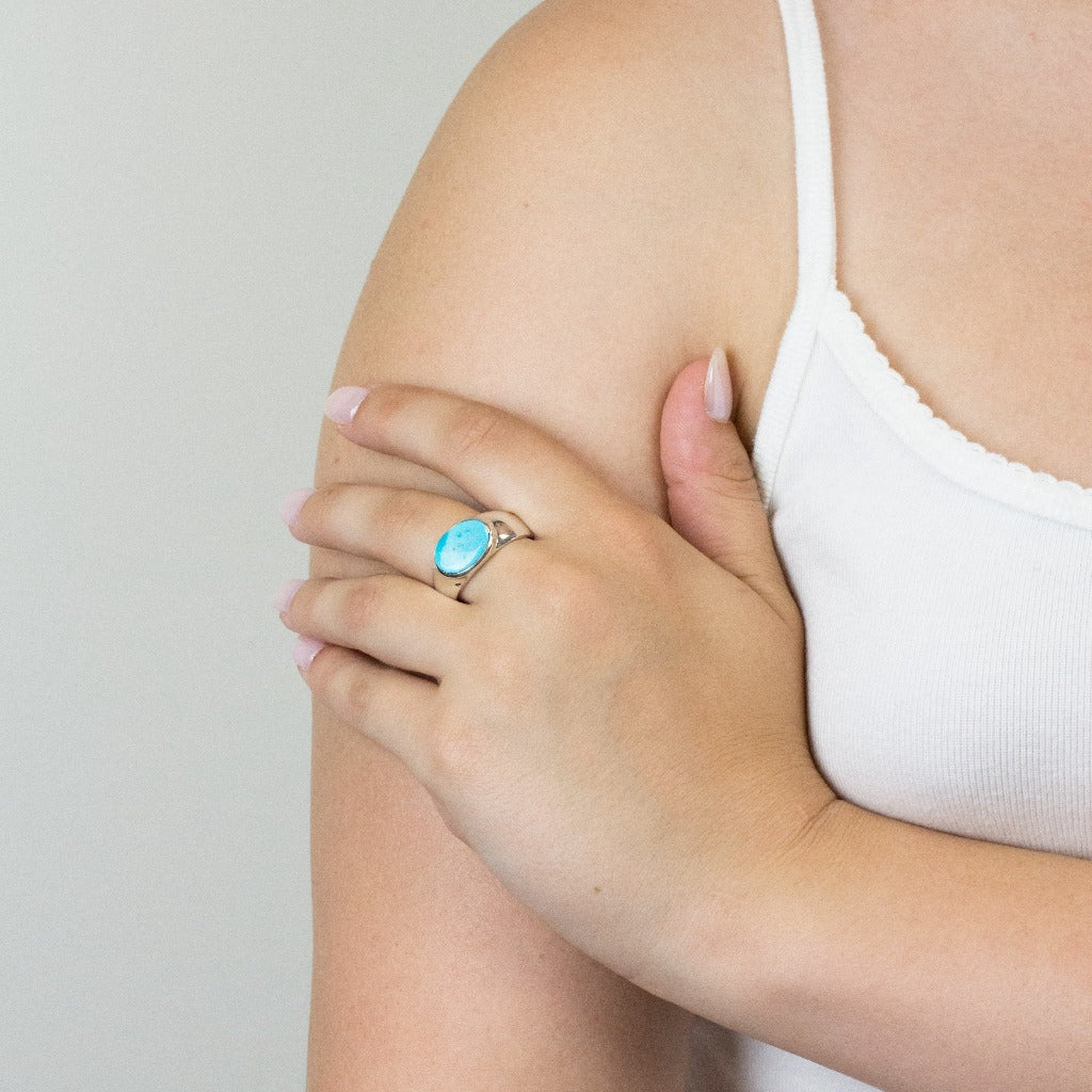 Sleeping Beauty Turquoise ring on model