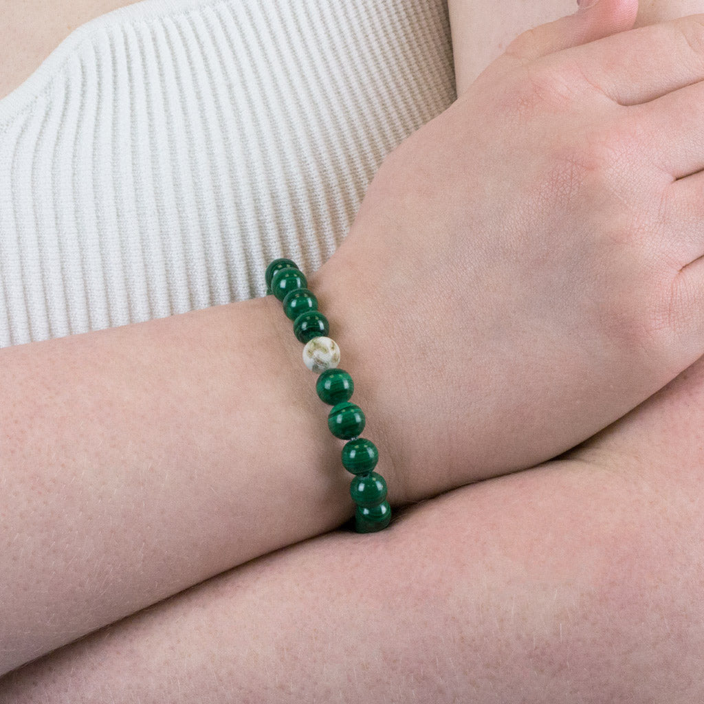 Malachite and Moss Agate Bead Bracelet