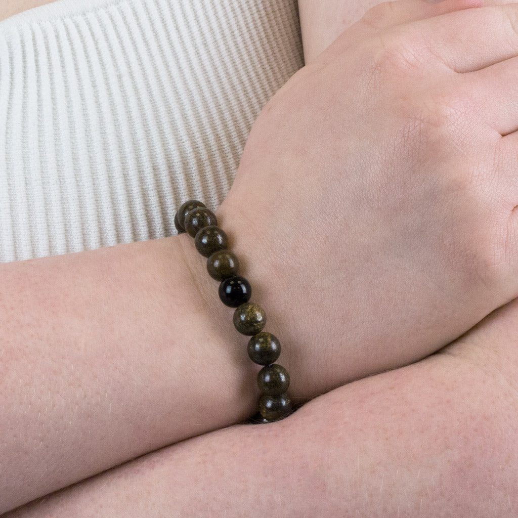 Bronzite and Black Tourmaline Bead Bracelet on Model