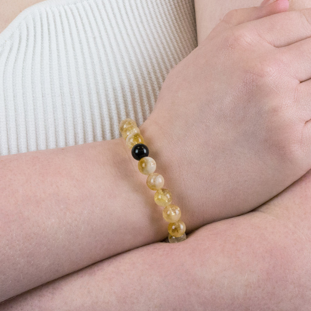 Citrine and Black Tourmaline Bead Bracelet on Model