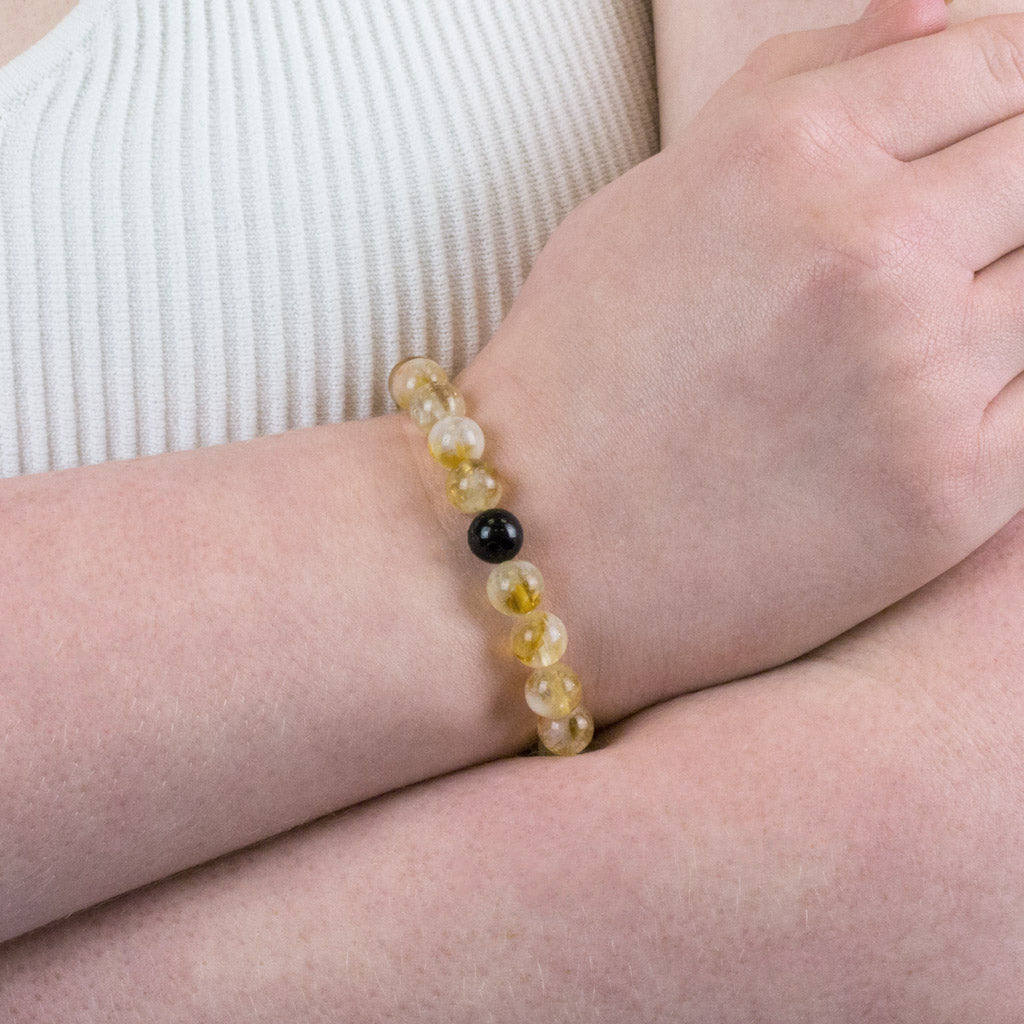 Citrine and Black Tourmaline Bead Bracelet