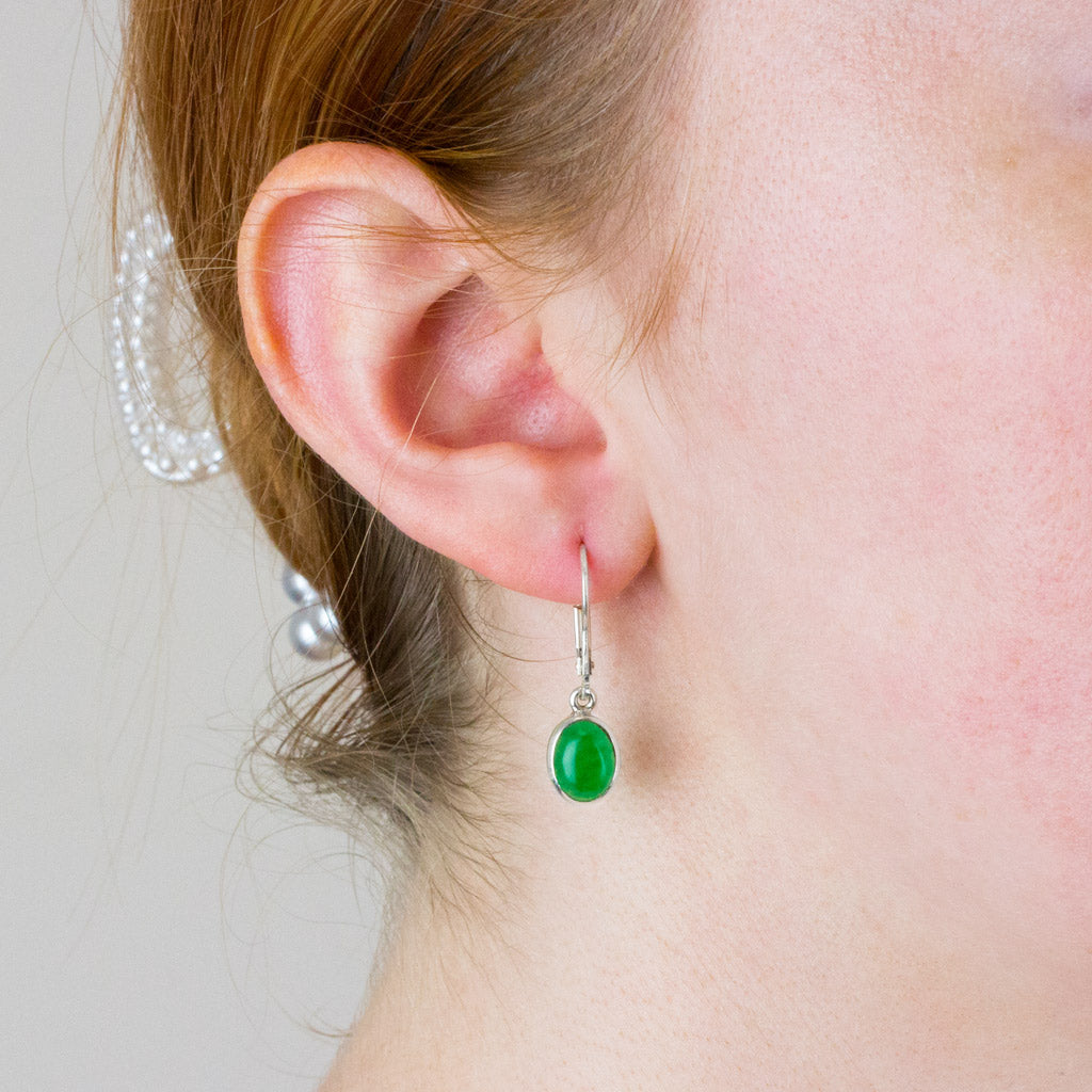 CHRYSOPRASE DROP EARRINGS ON MODEL