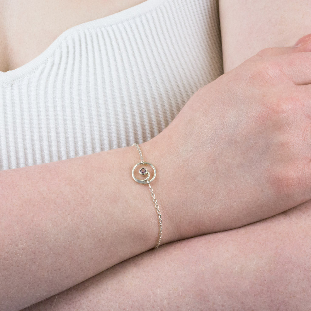 gratitude amethyst bracelet on model