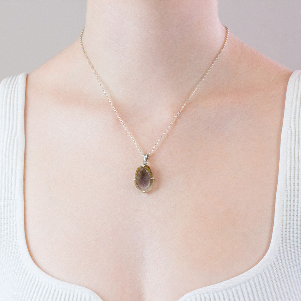 Agate Geode necklace on model