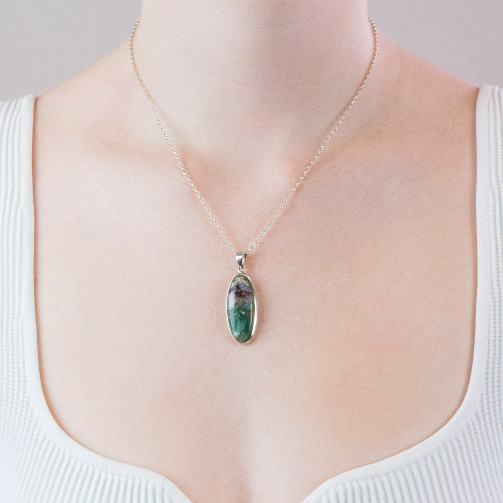 Cabochon Oval Aquaprase necklace on model