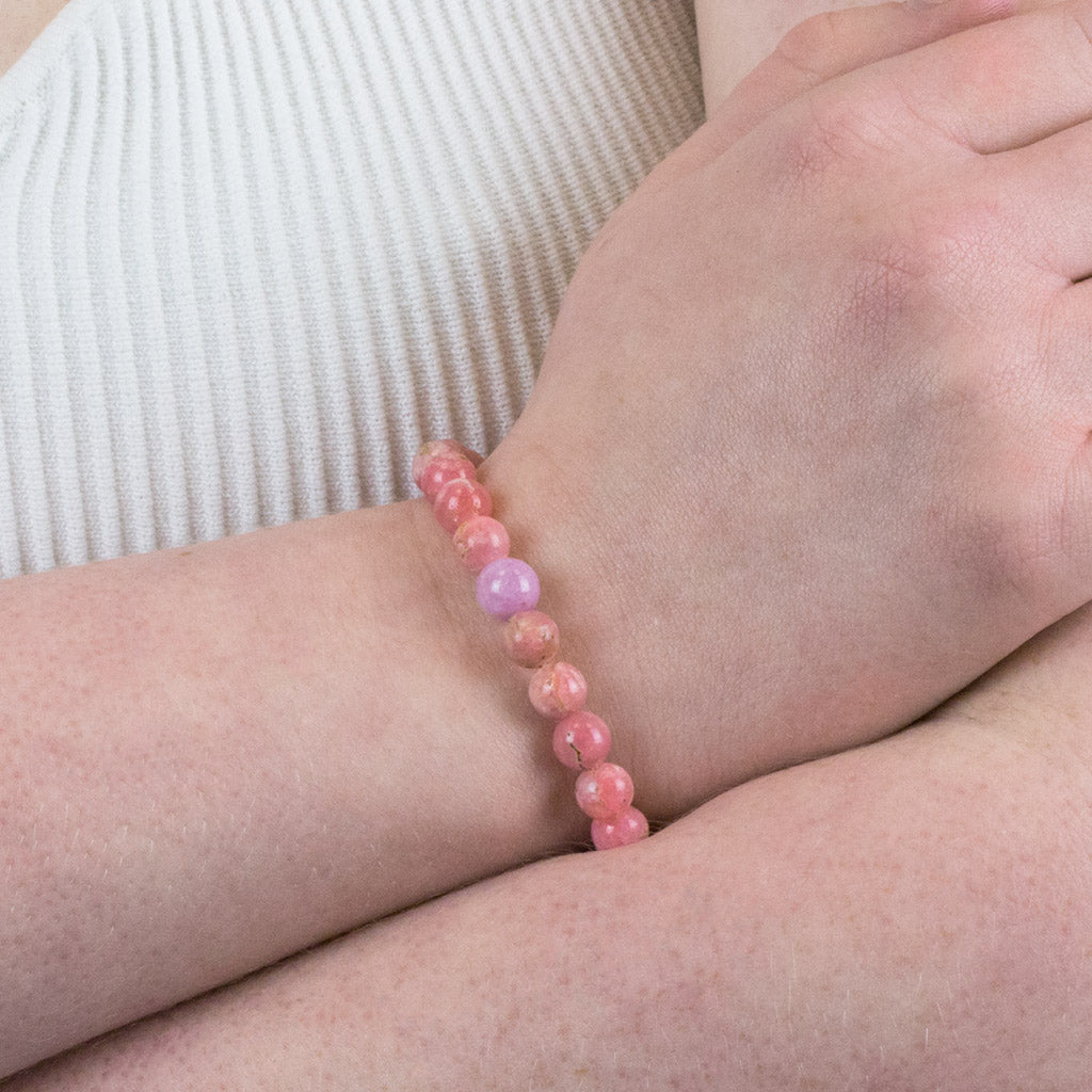 Rhodochrosite and Kunzite Bead Bracelet