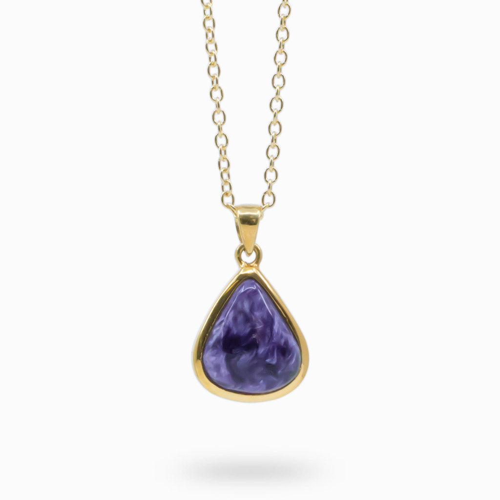 CHAROITE CAB TEAR NECKLACE WITH 14K YELLOW GOLD VERMEIL FINISH