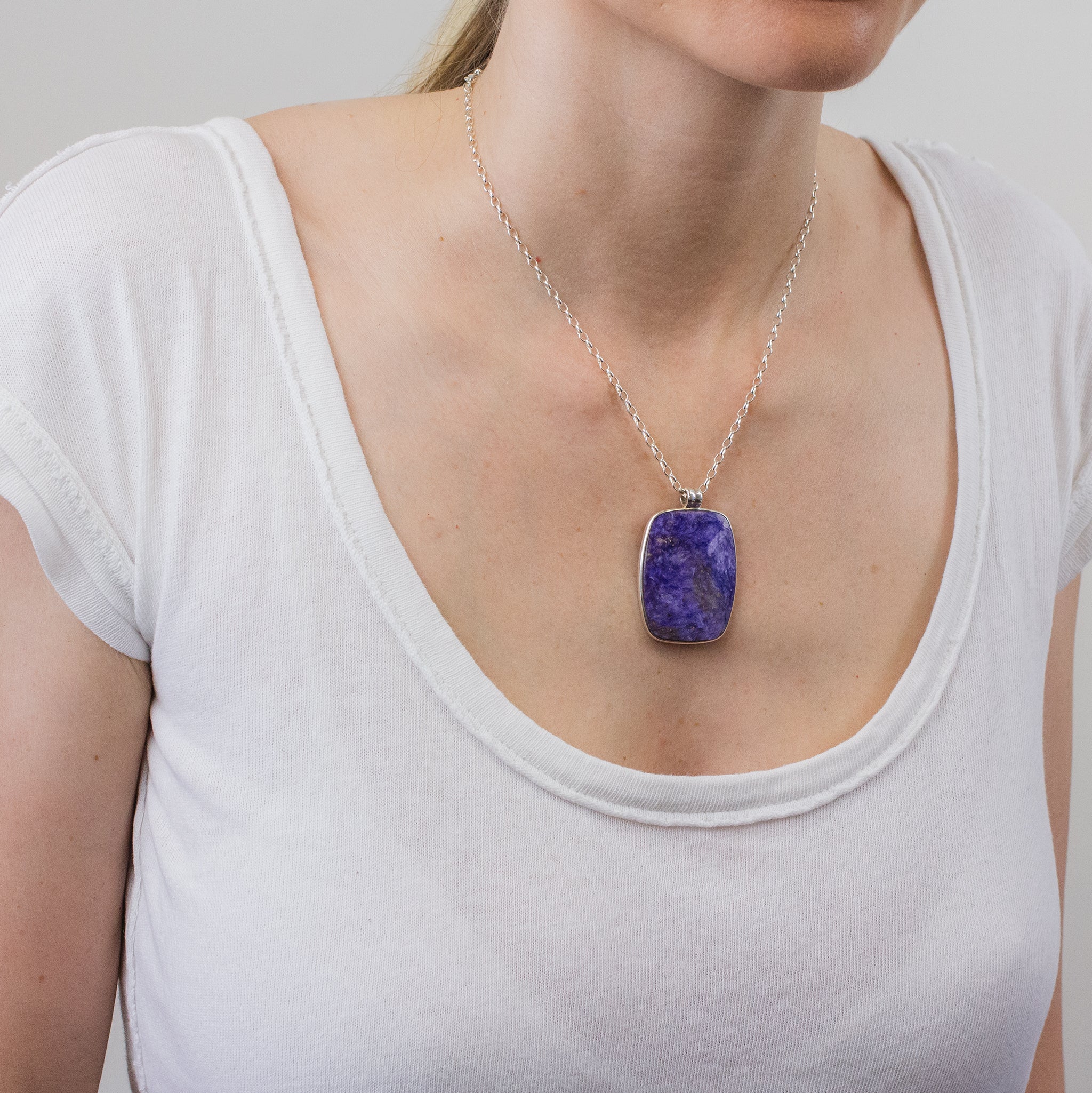 CHAROITE NECKLACE ON MODEL
