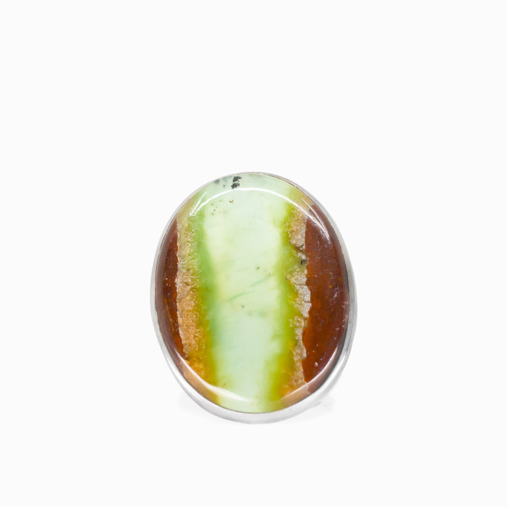Oval chrysoprase in matrix ring in sterling silver