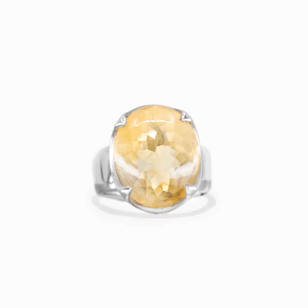 Mixed cut oval citrine ring in sterling silver