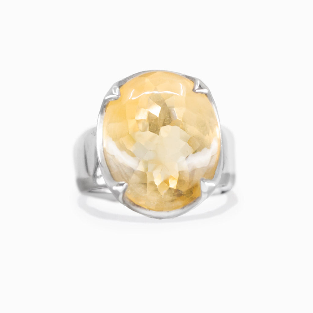 Mixed cut oval citrine ring in sterling silver