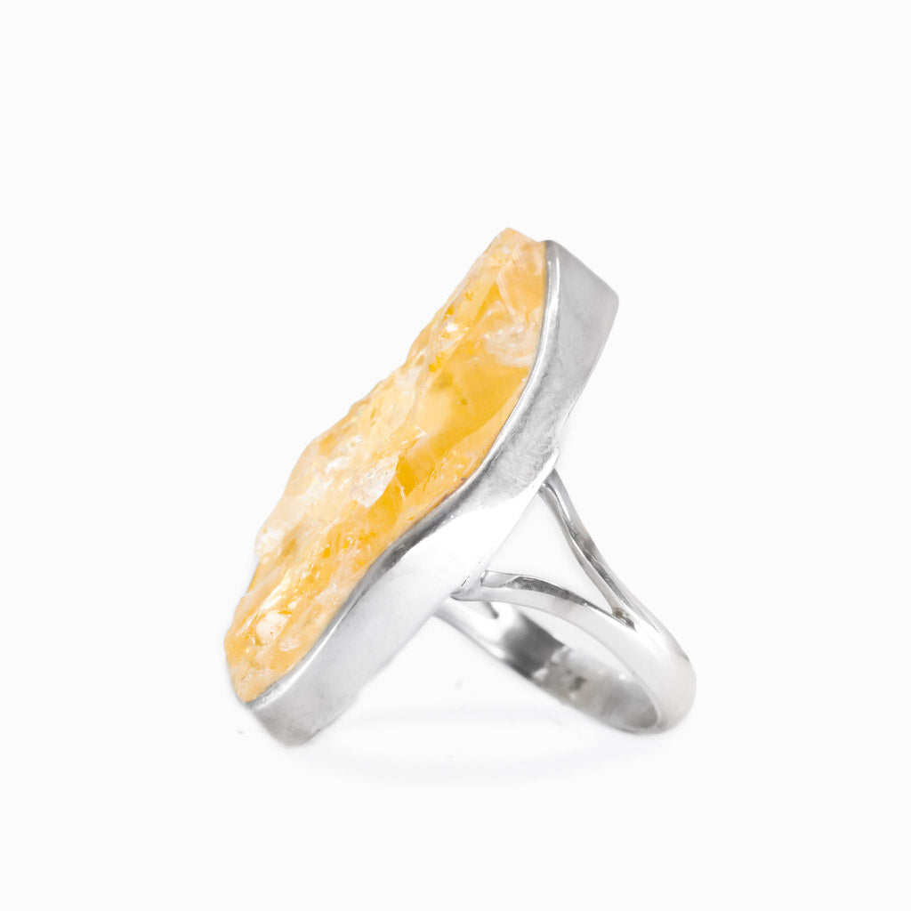 Raw citrine ring in sterling silver with organic freeform shape