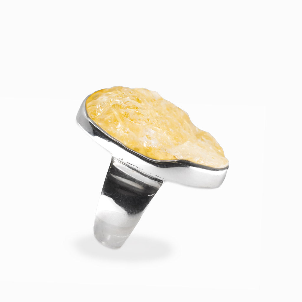 Natural freeform Citrine gemstone ring set in polished sterling silver.