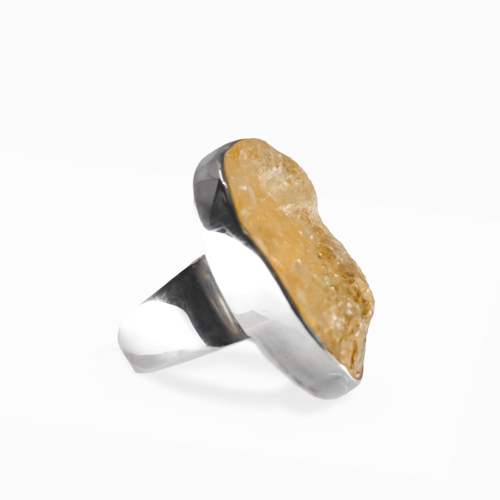 Natural freeform Citrine gemstone ring set in polished sterling silver.