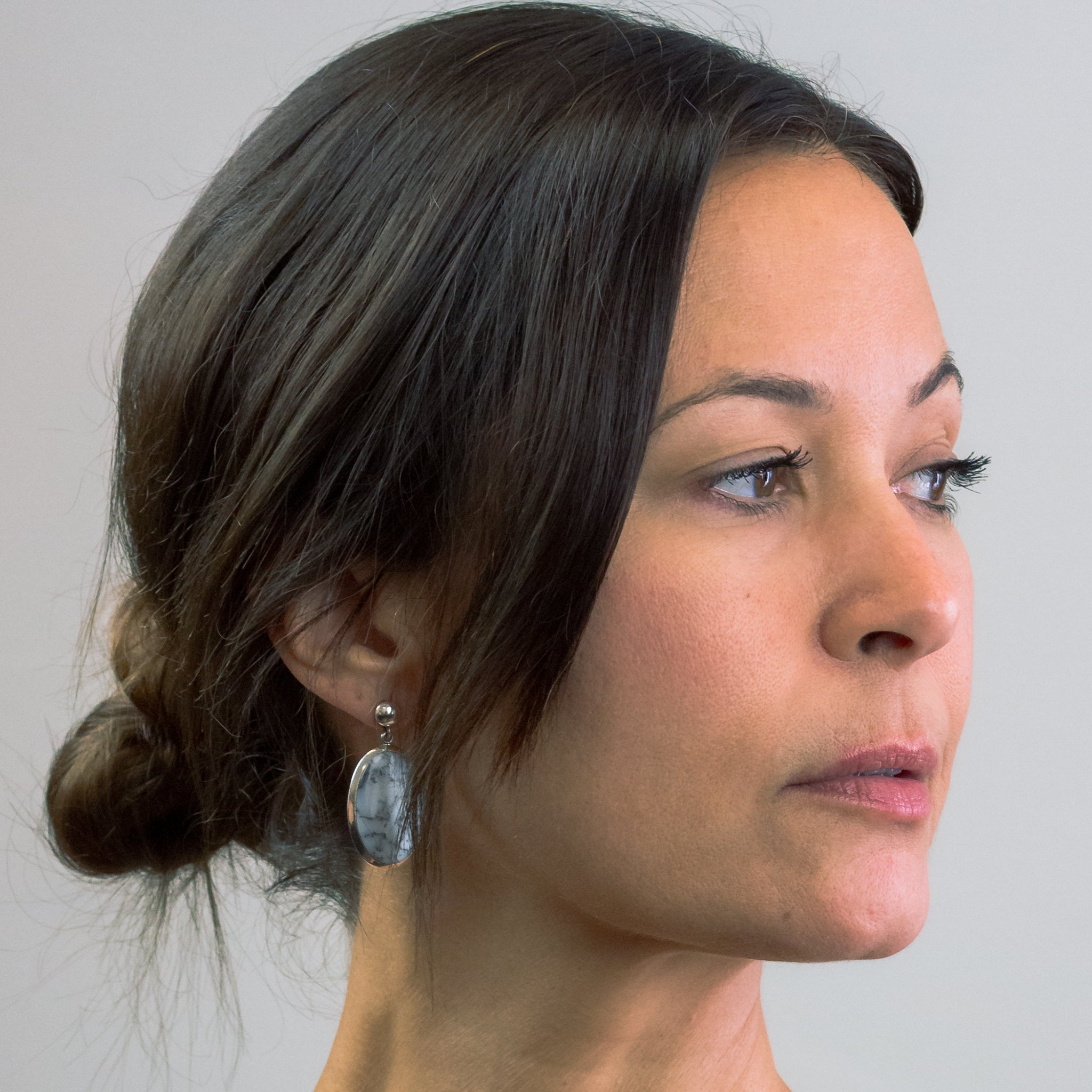 Dendritic Opal Stud Drop Earrings