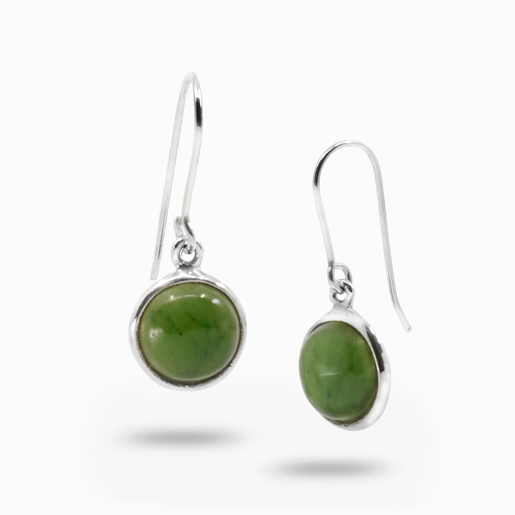 Cabochon Round Jade Drop Earrings
