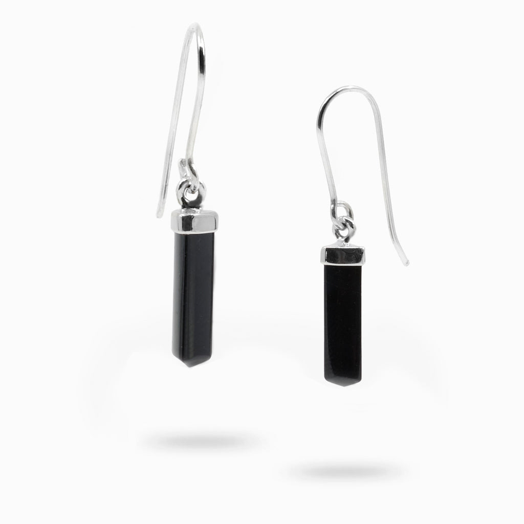Faceted Pencil Black Tourmaline drop Earrings