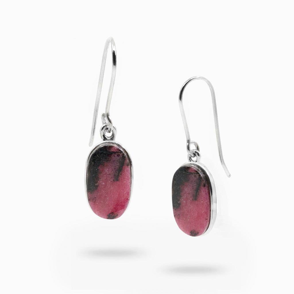 Cabochon Oval Rhodonite Drop Earrings