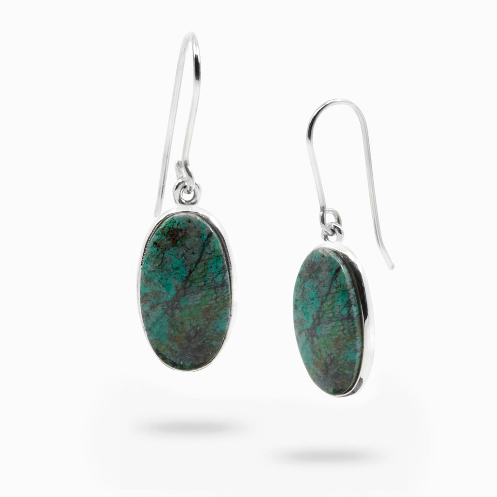 Cabochon Oval Chrysocolla Drop Earrings