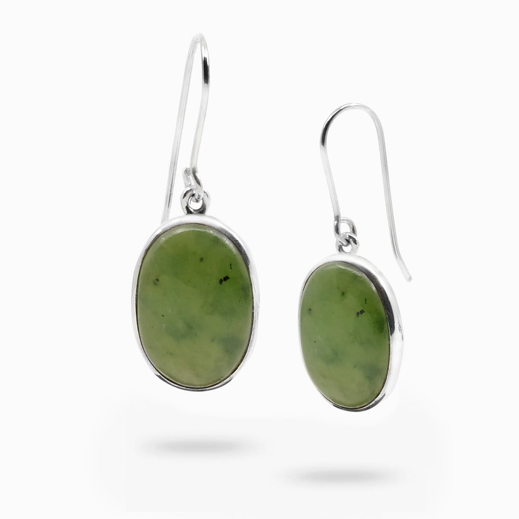 Cabochon Oval Nephrite Jade Drop Earrings