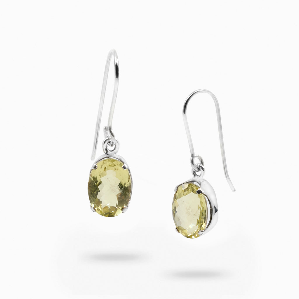 Faceted Oval Lemon Quartz Drop Earrings