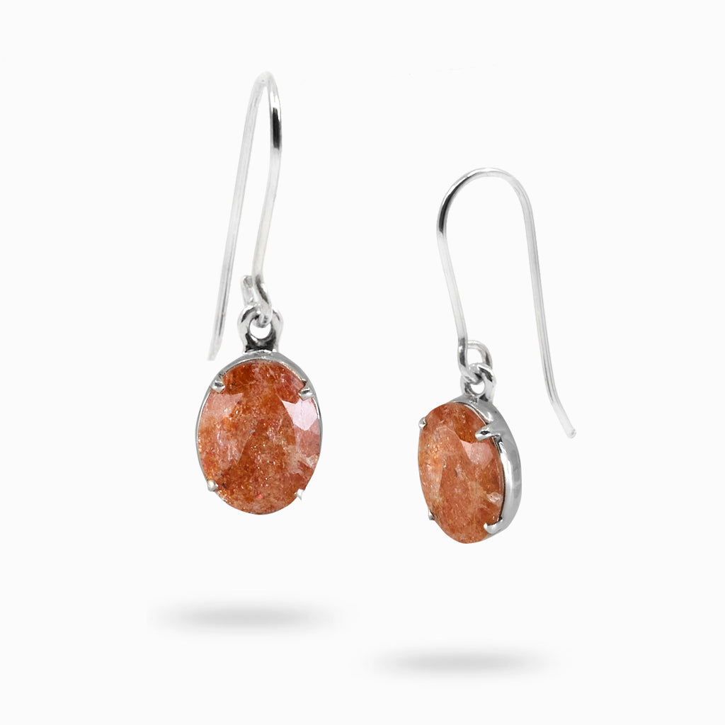 Oval Orange faceted Sunstone Earrings