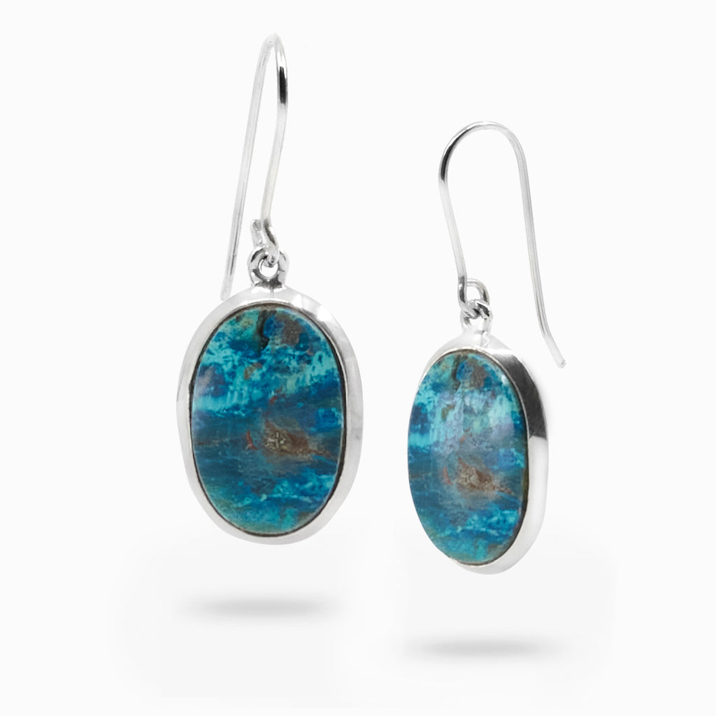Oval Cabochon Shattuckite Drop Earrings