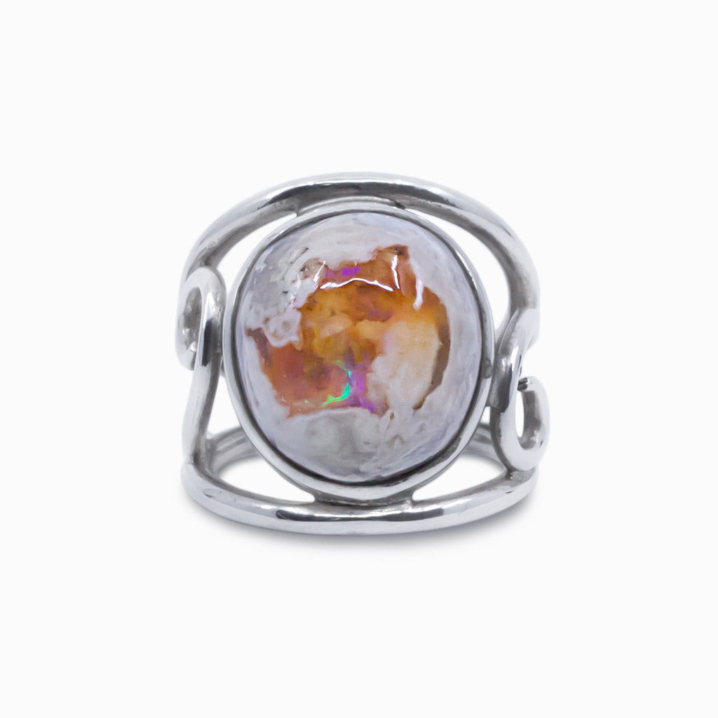 Sterling Silver MAN'S MEXICAN FIRE OPAL RING Size 10