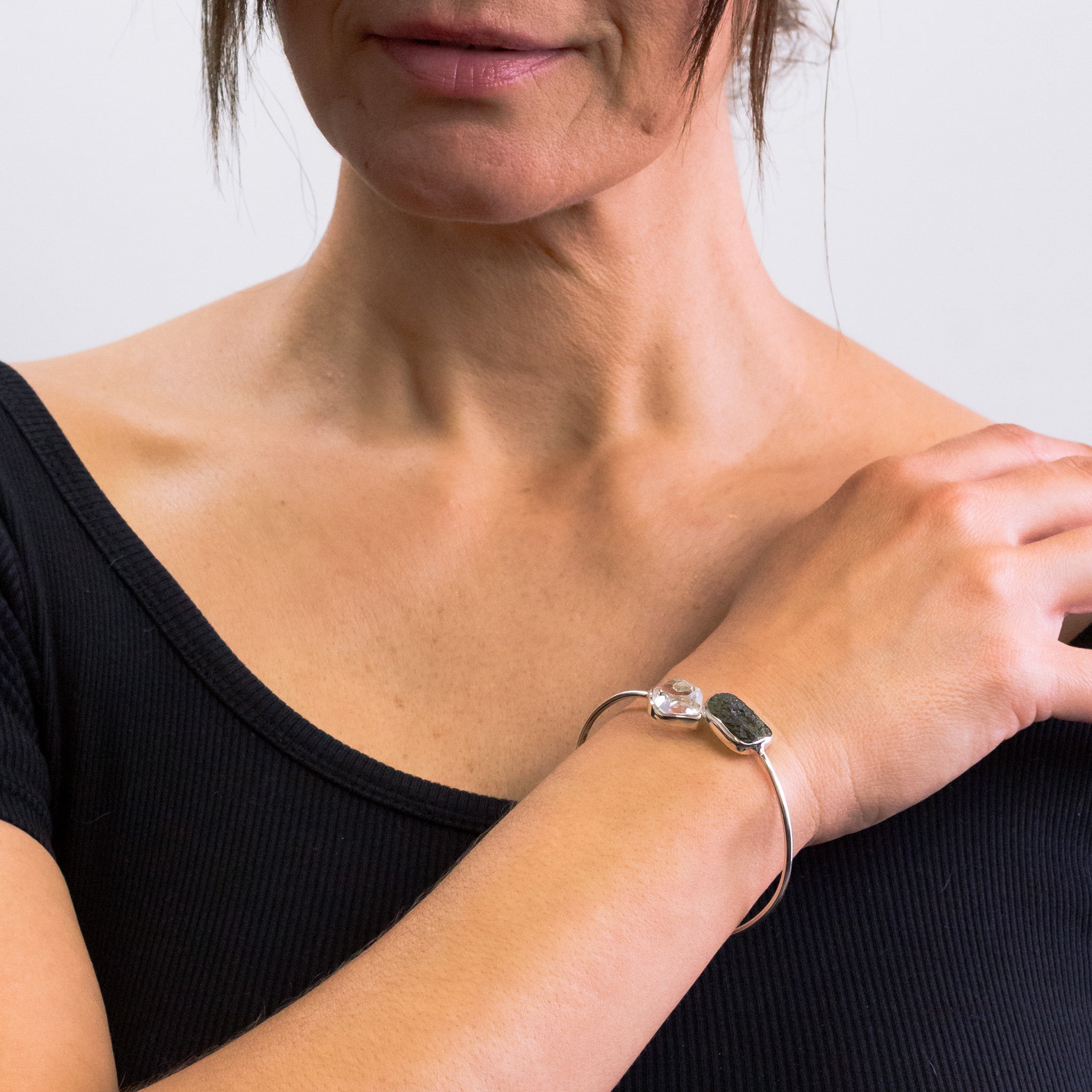 Moldavite and Herkimer Diamond Bracelet