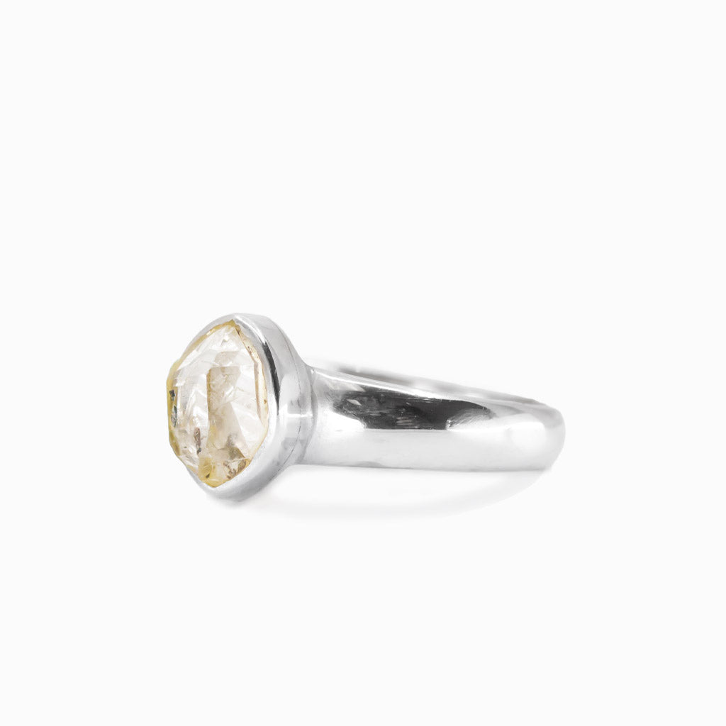 Raw Herkimer diamond and peridot ring in sterling silver