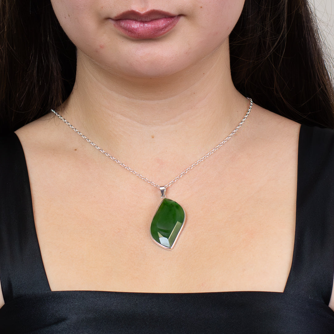 faceted nephrite jade necklace green gemstone sterling silver pendant