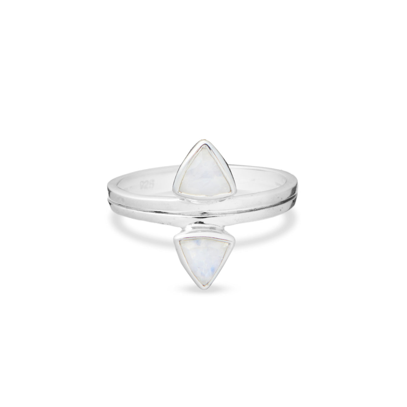 FACETED TRIANGLE RAINBOW MOONSTONE BEZEL RING