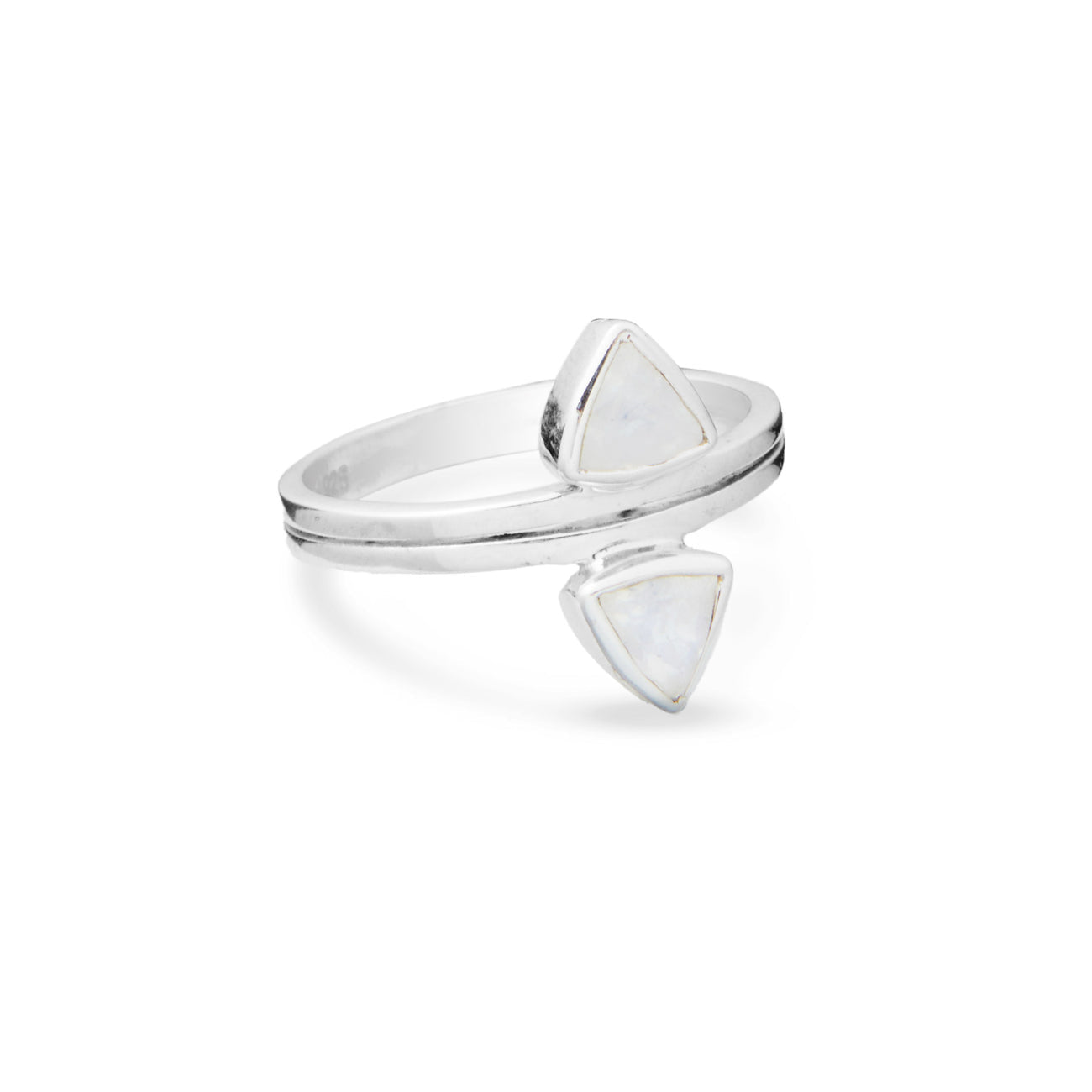 FACETED TRIANGLE RAINBOW MOONSTONE BEZEL RING