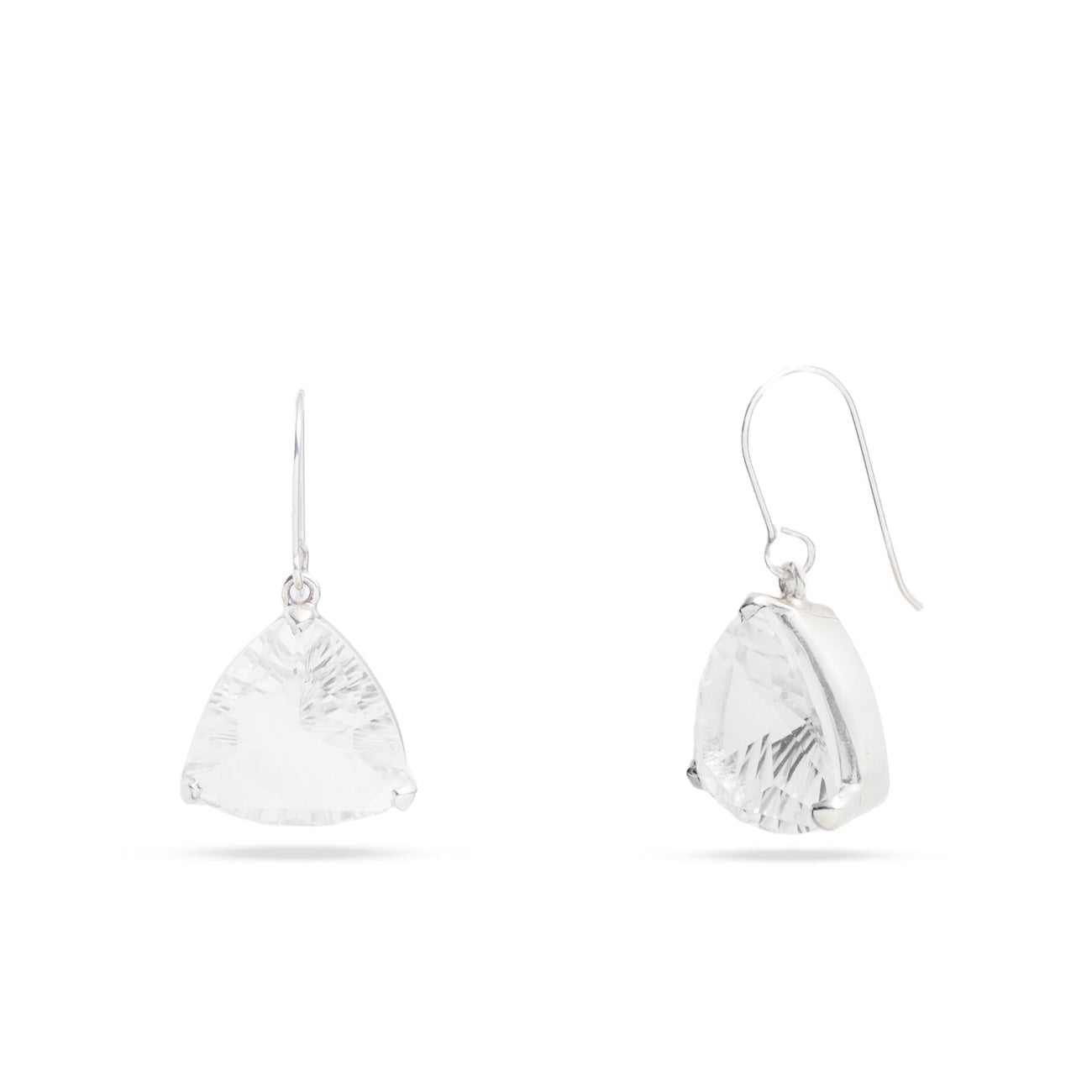 FACETED TRIANGLE CLEAR QUARTZ DROP EARRINGS STERLING SILVER | MADE IN EARTH