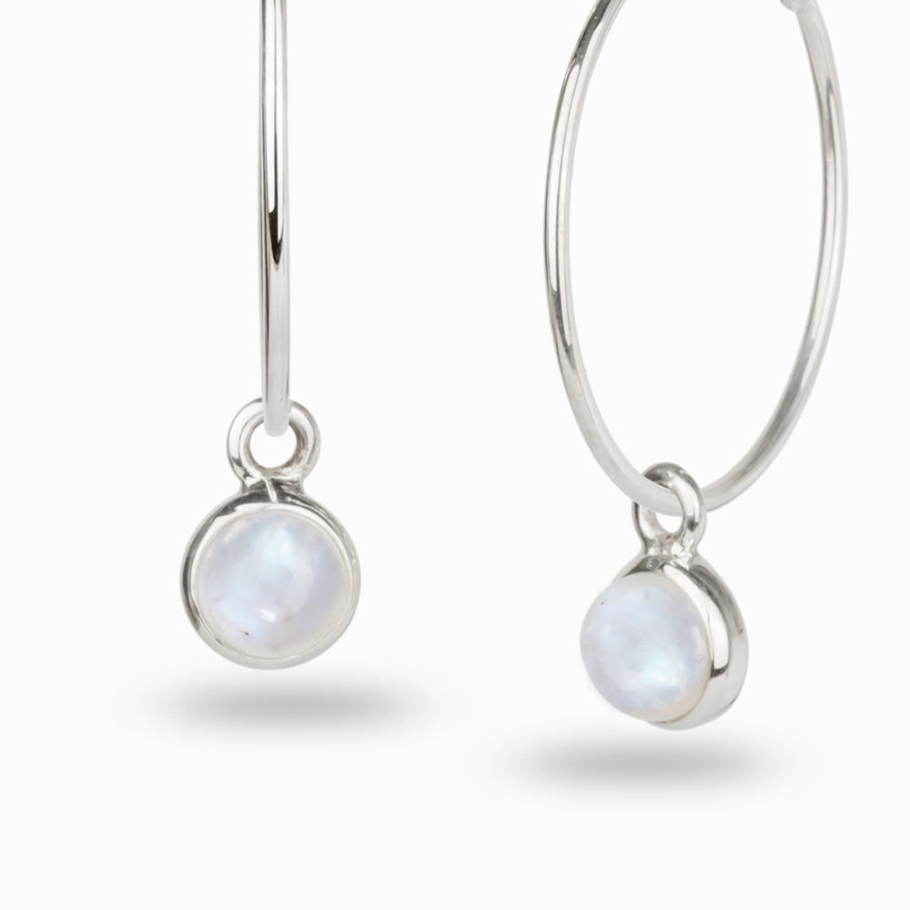 round rainbow moonstone hoop charms sterling silver