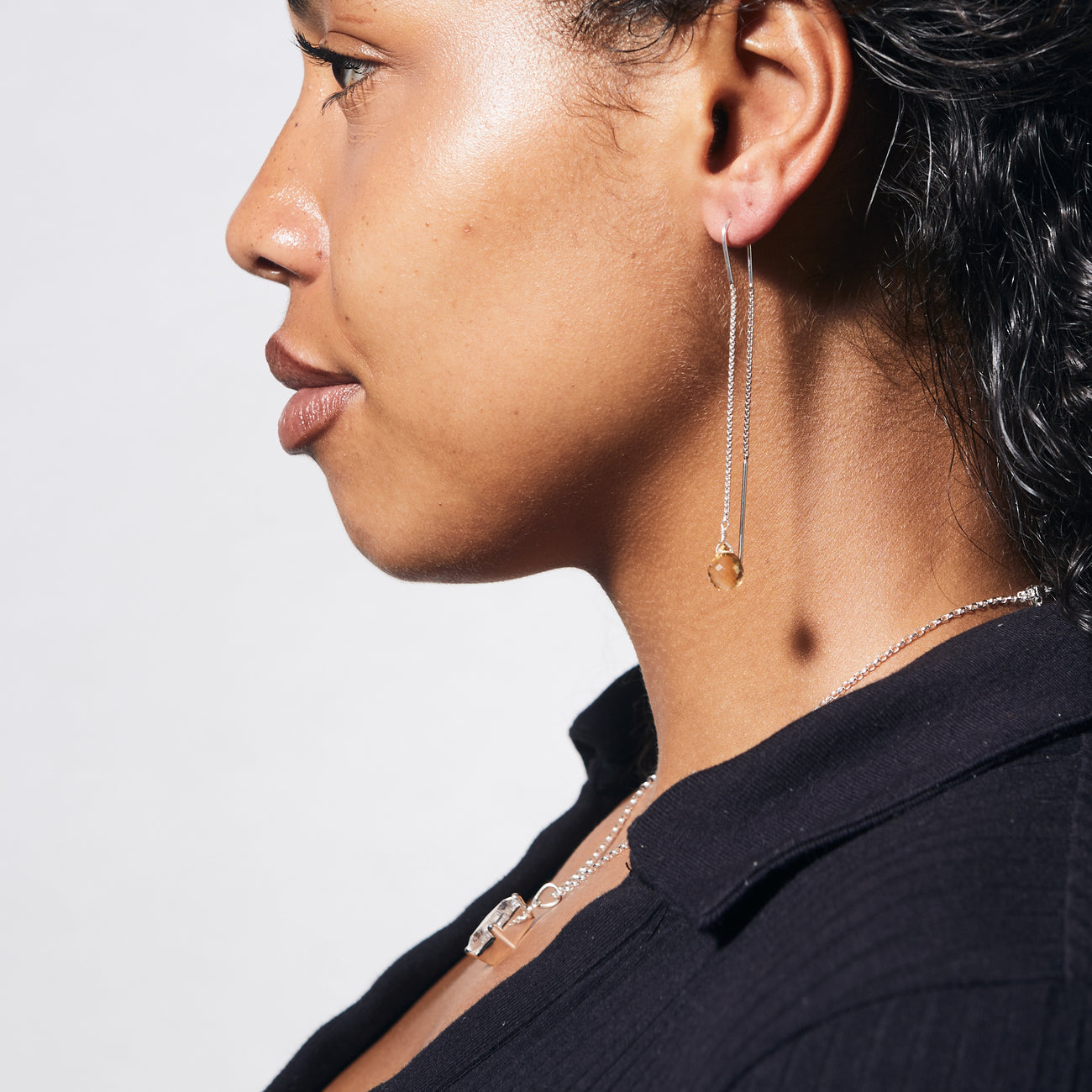 CITRINE BRIOLETTE DROP EARRINGS ON MODEL