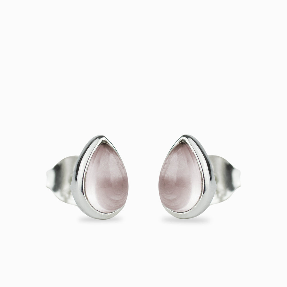 CABOCHON ROSE QUARTZ BEZEL STUDS STERLING | MADE IN EARTH