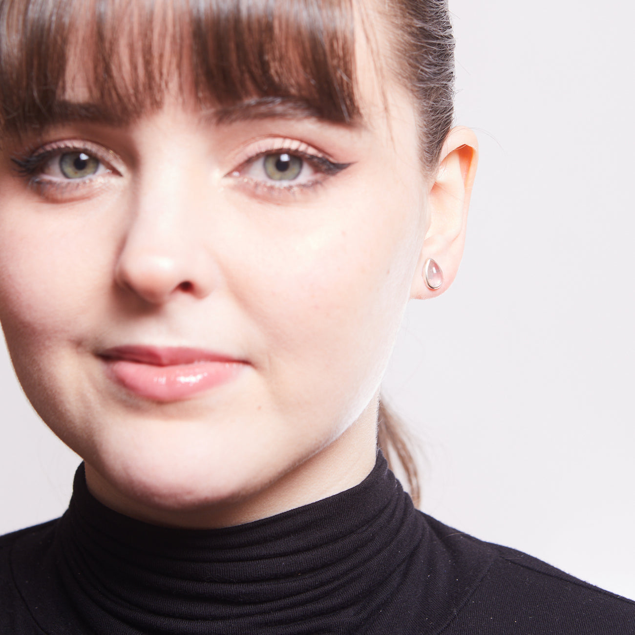 CABOCHON ROSE QUARTZ BEZEL STUDS STERLING | MADE IN EARTH