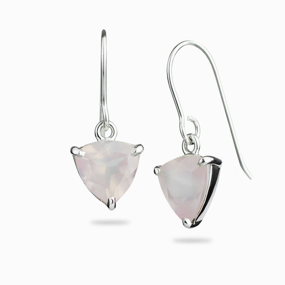 TRILLION FACET ROSE QUARTZ DROP EARRINGS STERLING SILVER | MADE IN EARTH