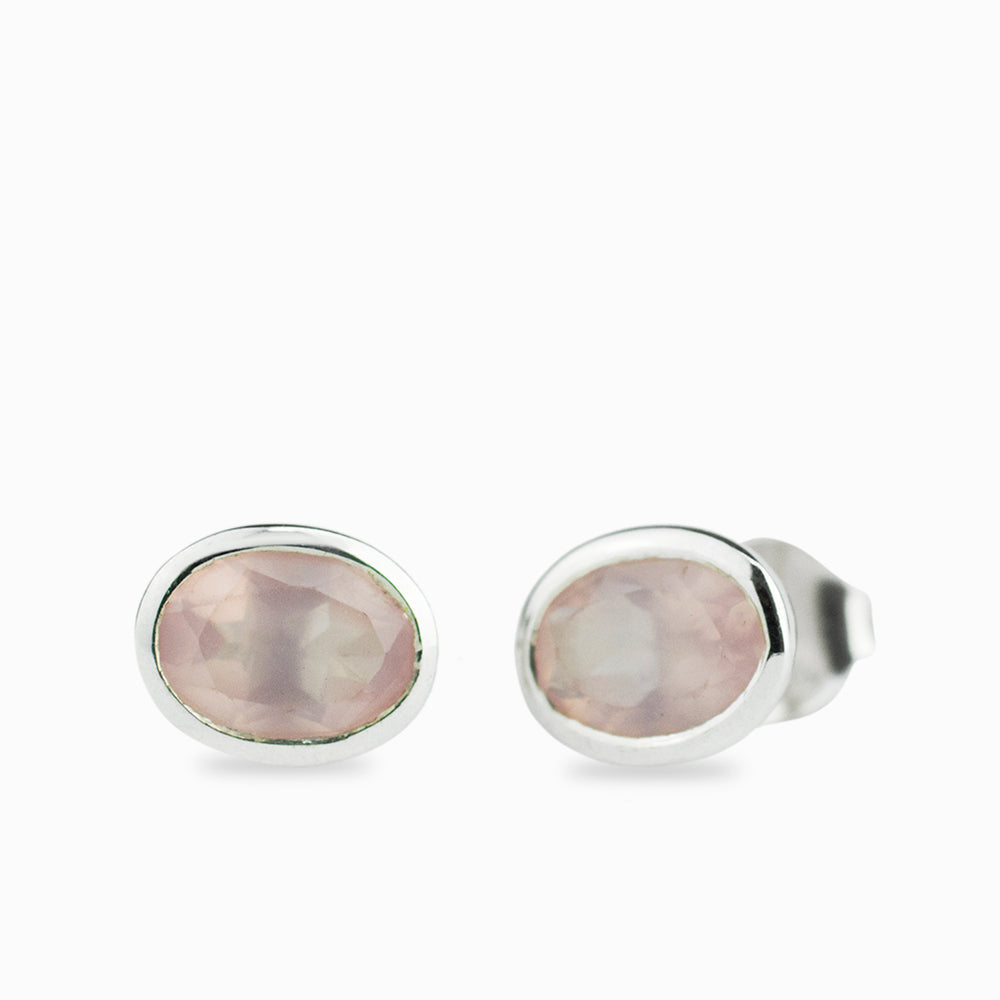 FACETED ROSE QUARTZ STUD