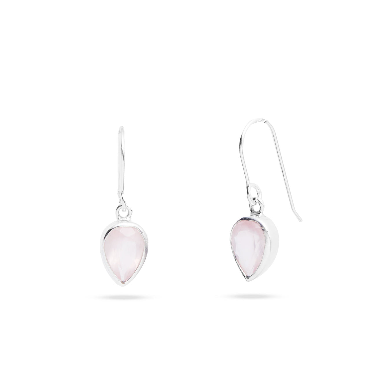 TEAR FACETED ROSE QUARTZ DROP EARRING STERLING SILVER| MADE IN EARTH