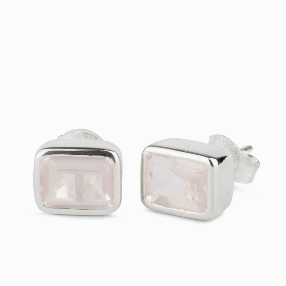 FACETED ROSE QUARTZ STUD EARRINGS