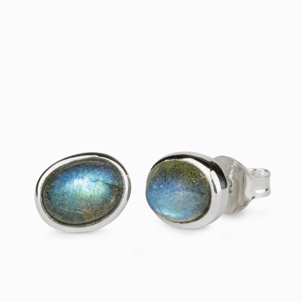 CABOCHON OVAL LABRADORITE STUD EARRINGS STERLING SILVER | MADE IN EARTH