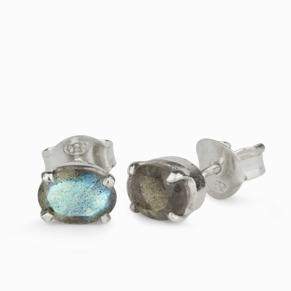 FACETED LABRADORITE STUD EARRINGS STERLING SILVER | MADE IN EARTH