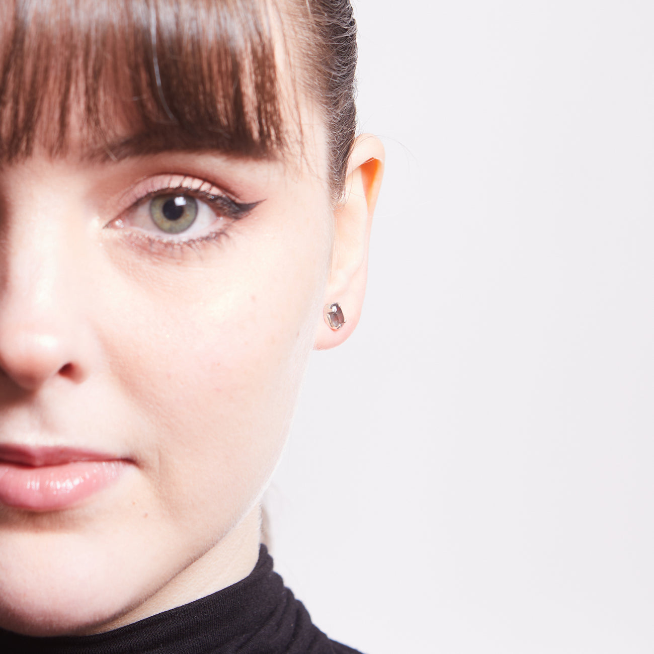 FACETED LABRADORITE STUD EARRINGS STERLING SILVER ON MODEL | MADE IN EARTH