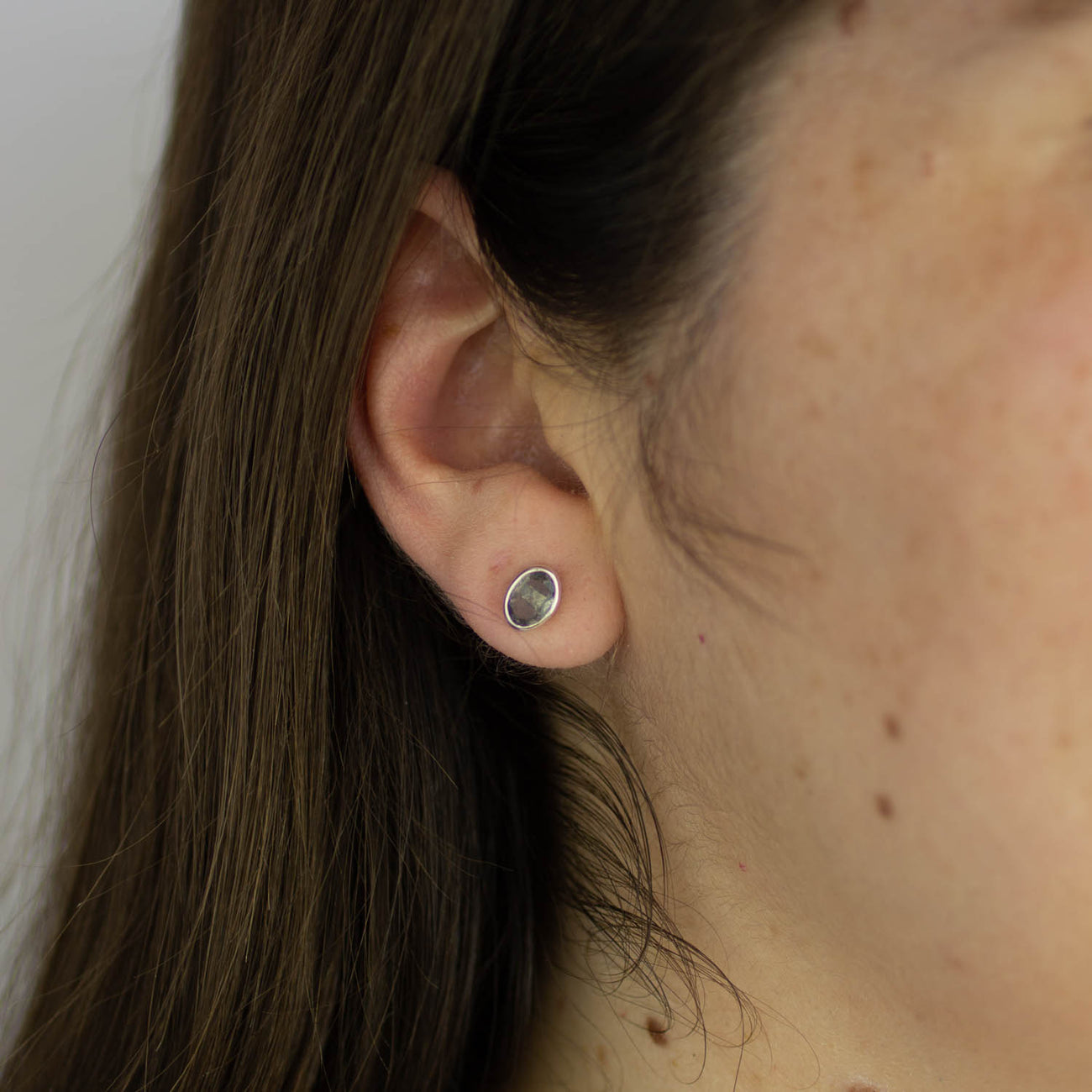 FACETED LABRADORITE EARRINGS STERLING SILVER ON MODEL | MADE IN EARTH