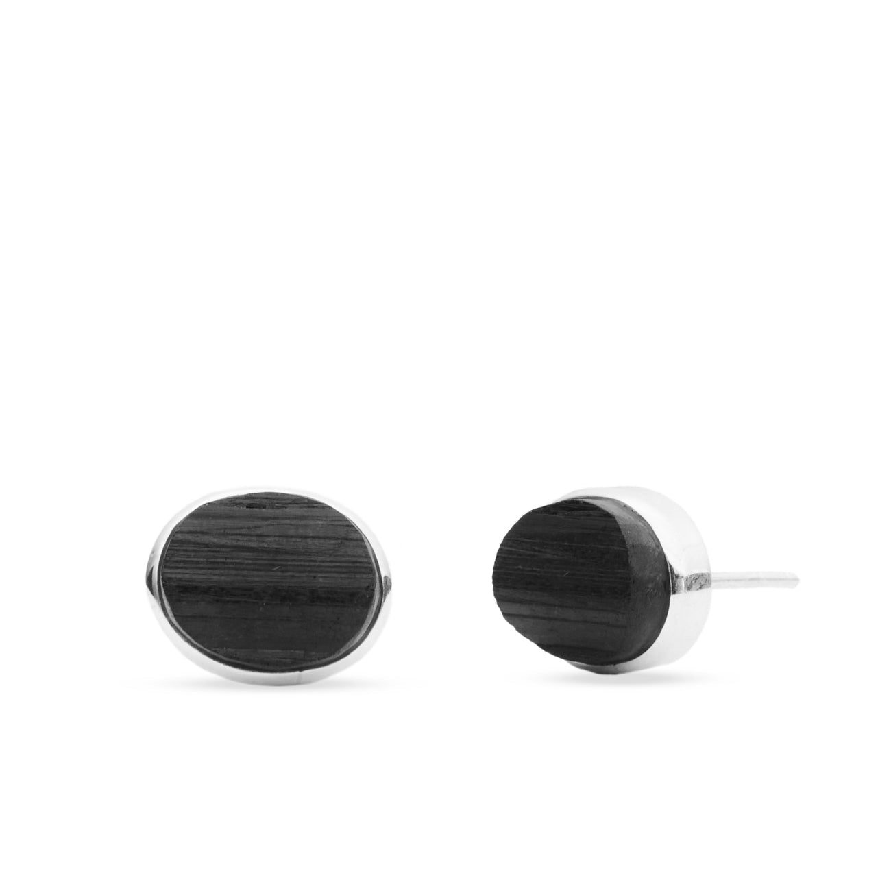 RAW BLACK TOURMALINE STUDS STERLING SILVER | MADE IN EARTH