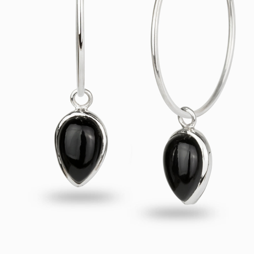 CABOCHON ONYX TEAR HOOP CHARMS | MADE IN EARTH
